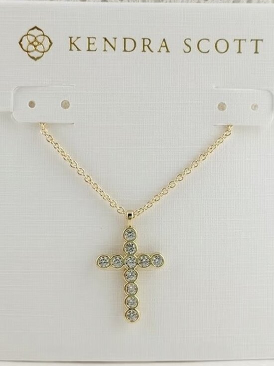 Kendra Scott Jewelry - Kendra Scott White Crystal Gold Cross Necklace
